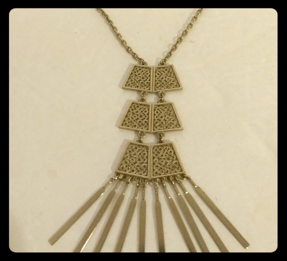 Tribal fringe necklace metal silvertone - Picture 1 of 4
